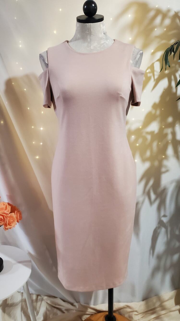 Calvin Klein Cold-Shoulder Sheath Dress Size 4 Blush Pink Scuba Stretch Knit